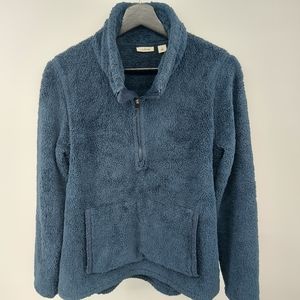 L.L. Bean Sherpa Fleece 1/4 Fleec with Kangaroo Pocket Blue Size Small